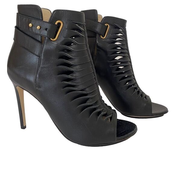 BURAKUYAN Black Peep Toe Ankle Booties - Picture 1 of 11